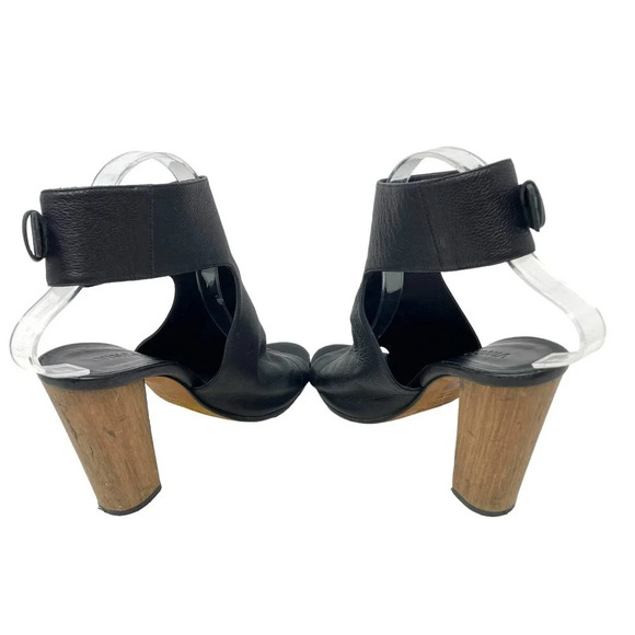 Vince Addie Cutout Black Leather‎ Sandal Wood Heels Size US 8 - Picture 5 of 14
